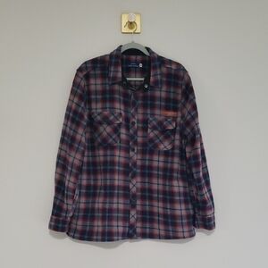 Simply Southern Fleece Shacket Shirt Jacket Red Blue Plaid Women Medium Chore